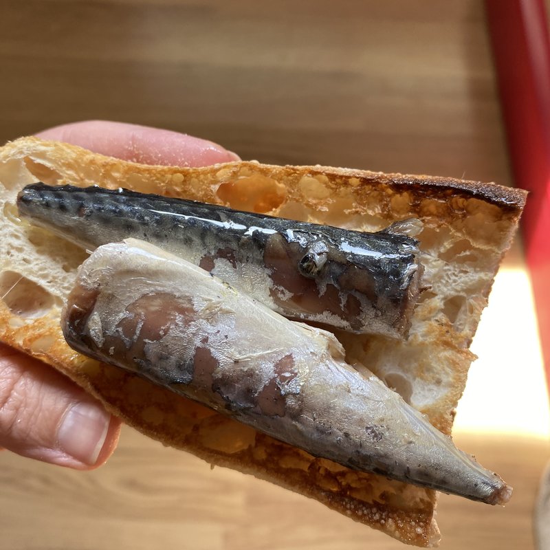 Toasted bread with anchovies, a Galician tapa